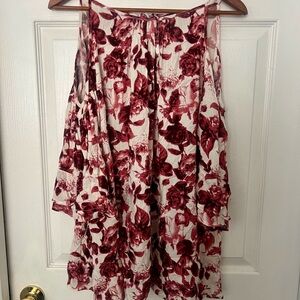 Easel Asymmetrical Floral Skirt in Pink and White